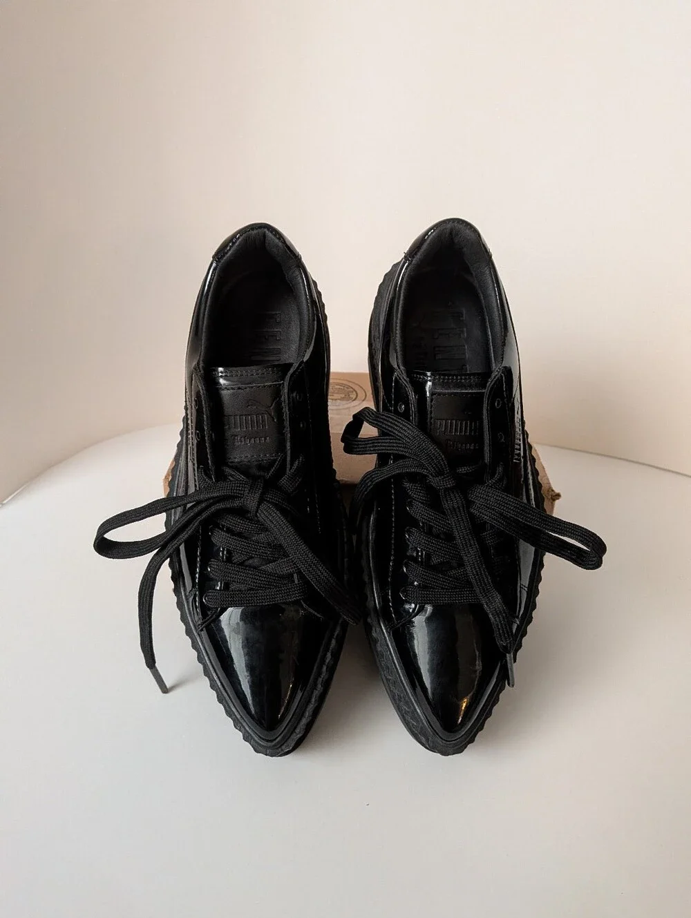 Fenty-Puma Black Patent Lace-Up Sneakers
